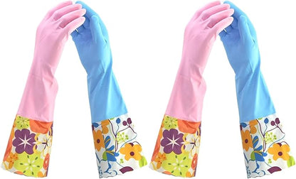 G & F Reusable Household Cleaning Gloves, Cotton-Lined Latex Rubber Dishwashing Gloves, Non-Slip Waterproof Kitchen & Bathroom Gloves for Washing Dishes, Scrubbing, Mopping & Household Chores