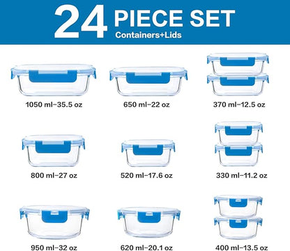 M MCIRCO 24-Piece Glass Food Storage Containers