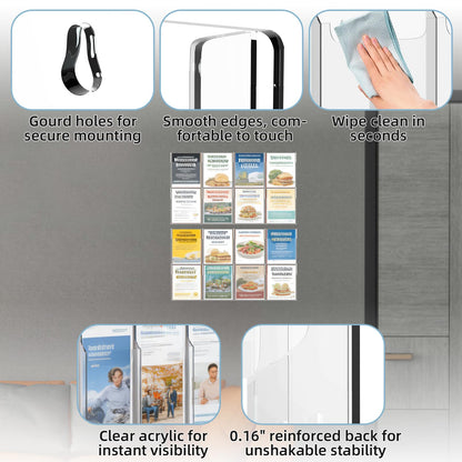Acrylic Brochure Pamphlet Holder, 16 Magazine Holders, Clear Brochure Display Stand Wall Mount, Trifold Flyer Rack, Literature Storage Rack for Home, Offices, Waiting Room