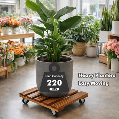 13.5 Inch Plant Caddy with Wheels, 4 Pack Rolling Plant Stand Rollers with Casters Wooden Plant Dolly with Wheels Heavy Duty Rolling Planter Base for Indoor & Outdoor Plants Square Wood Flower Stand