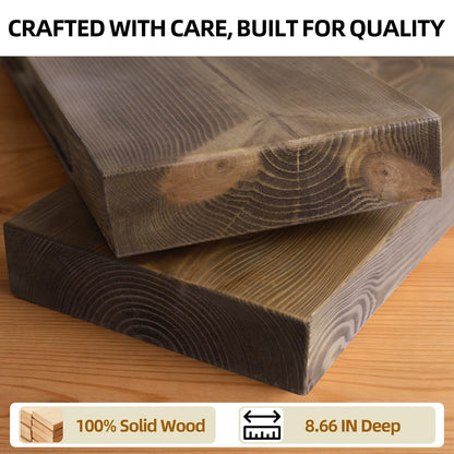BANFFLOW 30 Inch Rustic Wood Floating Shelves for Wall, 8.66 Inch Deep Solid Wood Wall Shelf with Heavy Duty Hidden Bracket, Golden Oak, 30 × 8.66 × 2.28, for Living Room Bathroom Bedroom, Set of 2