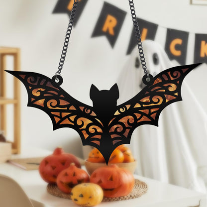 Fimewon Bat Suncatcher Bat Stained Glass Window Hanging Halloween Decorations Indoor Wall Decor Living Room Birthday Party Favors Gifts for Women, 6.3 Inch