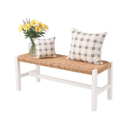 Alaterre Furniture Newport 40 Inch Solid Wood Entryway Bench - Modern Farmhouse Indoor Decorative Bench with Handcrafted Woven Rope Seat - Furniture for Entryway, Dining Room, or Kitchen (White)