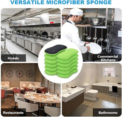 HOMEXCEL 12 Pack Multi-Purpose Scrub Sponges Kitchen Dish Sponge Non-Scratch Microfiber Sponge for Efficiently Cleaning Dishes Pots Pans, Green