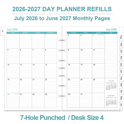 2026-2027 Planner Refills - One Page Per Day Daily ＆ Monthly Planner, July 2026-June 2027, 7-Hole Punched，Prioritized, To-Do List, Notes, Appointment Schedule, Desk Size 4, 5.8" x 8.3"