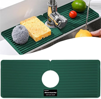 Faucet Mat for Kitchen Sink, Silicone Faucet Handle Drip Catcher Tray, Drying
