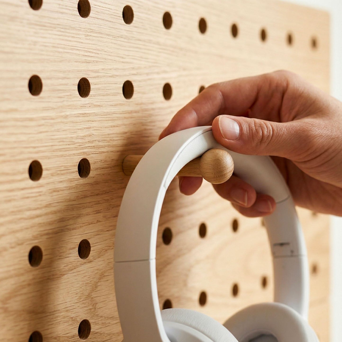 IliBx Wooden Pegboard Wall Organizer Kit – Modern Density Wood Peg Board with Shelves & Hooks – 2 Tone Natural & Brown Wood-Look Wall Organizer for Office Setup or Home Decor Storage Rack