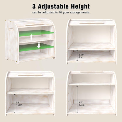 Trironsun Bamboo Roll Top Bread Box for Kitchen Countertop Large Capacity Bread Storage Bin 2 Layer Wooden Bread Storage Organizer Natural Breadbox for Food Storage (Antique White)