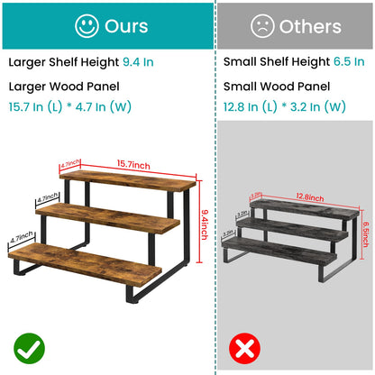 ELITEROO 3 Tier Wooden Display Rack, Portable Products Display Stand, 3 Step Straight Display Shelves for Retail Table Top, Counter Top, Craft Shows, Farmers Market, Tradeshows, Vendors