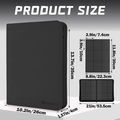 Trading Card Binder 9 Pocket, 360 Pockets Trading Card Holder Book, Premium PU Cover Zip Folder Binder, Side Loading Carrying Case Binder Album for TCG, MTG,Sports Cards, Game Cards (Black)