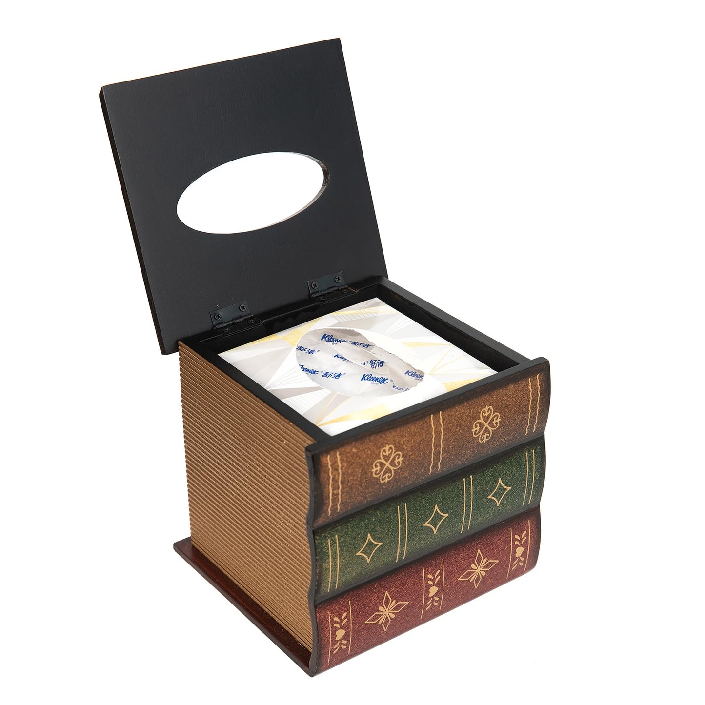 Crafted Classical Retro Wooden Antique Book Tissue Box Cover Square Tissue Holder Dispenser Paper Cover Case Napkin Holder Home Decor for Bathroom Living Room Office car Kitchen (Brown)