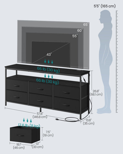 SONGMICS BELLAH Collection - Dresser for Bedroom, Chest of Drawers, TV Stand for TVs Up to 65 Inches, Living Room, Closet, 6 Drawers and 1 Shelf, Modern, Ink Black ULGS834BH02S