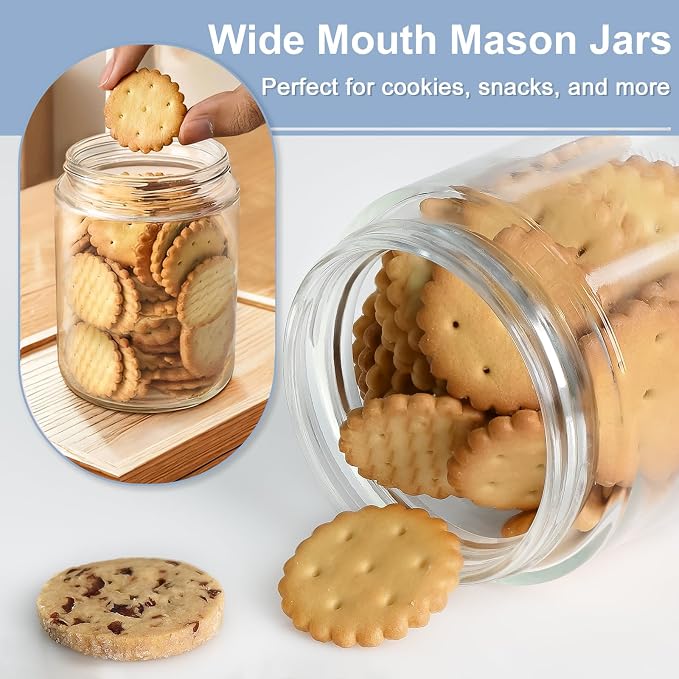 Overnight Oats Containers with Lids, 16oz Wide Mouth Mason Jars with Lids, 9 Pack Glass Jars with Airtight lid for Chia Pudding Yogurt Salad, Meal Prer Oatmeal Jars, Blue