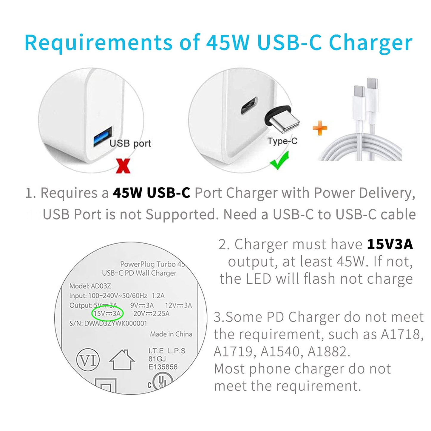 Surface to USB C Charging Cable (Female USB-C, 20 cm), Compatible with Microsoft Surface Pro 7/6/5/4/3 Go3/2/1 Laptop4/3/2/1, Requires 45W 15V/3A USB-C Charger