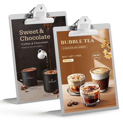 2pack 8.5"x11" Metal Clipboard Sign Holder, Stainless Steel Heavy Duty Menu Stand for Office Store Restaurant Hotels