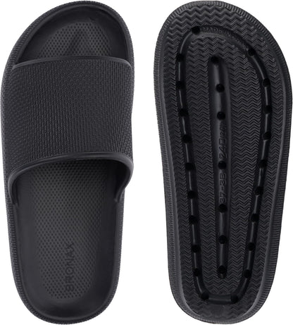 BRONAX Slides for Women Pillow Slippers for Ladies House Sandals Open Toe Comfy EVA Soft Cushioned Thick Sole 35-36 Black