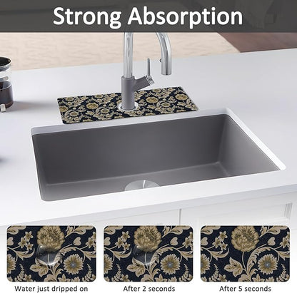 15" X 5.5" Kitchen Sink Splash Guard Faucet Mat Floral Flower Super Absorbent