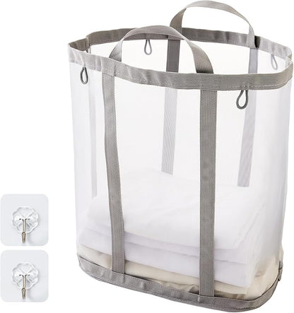 Mesh Laundry bag with Handles, 42L Collapsible Laundry Basket with 2 Hooks