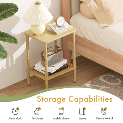 Atoping 2 Tier Bamboo End Table, Narrow Side Table with Adjustable Feet, Waterproof Small Bedside Table, Nightstand, Entryway Table for Living Room Bedroom Bathroom, No Tool Assembly, 66LBS Capacity