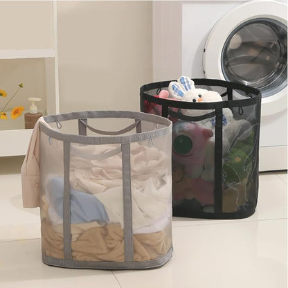 Mesh Bag with Handles, Collapsible Laundry Basket, Foldable Laundry Bag
