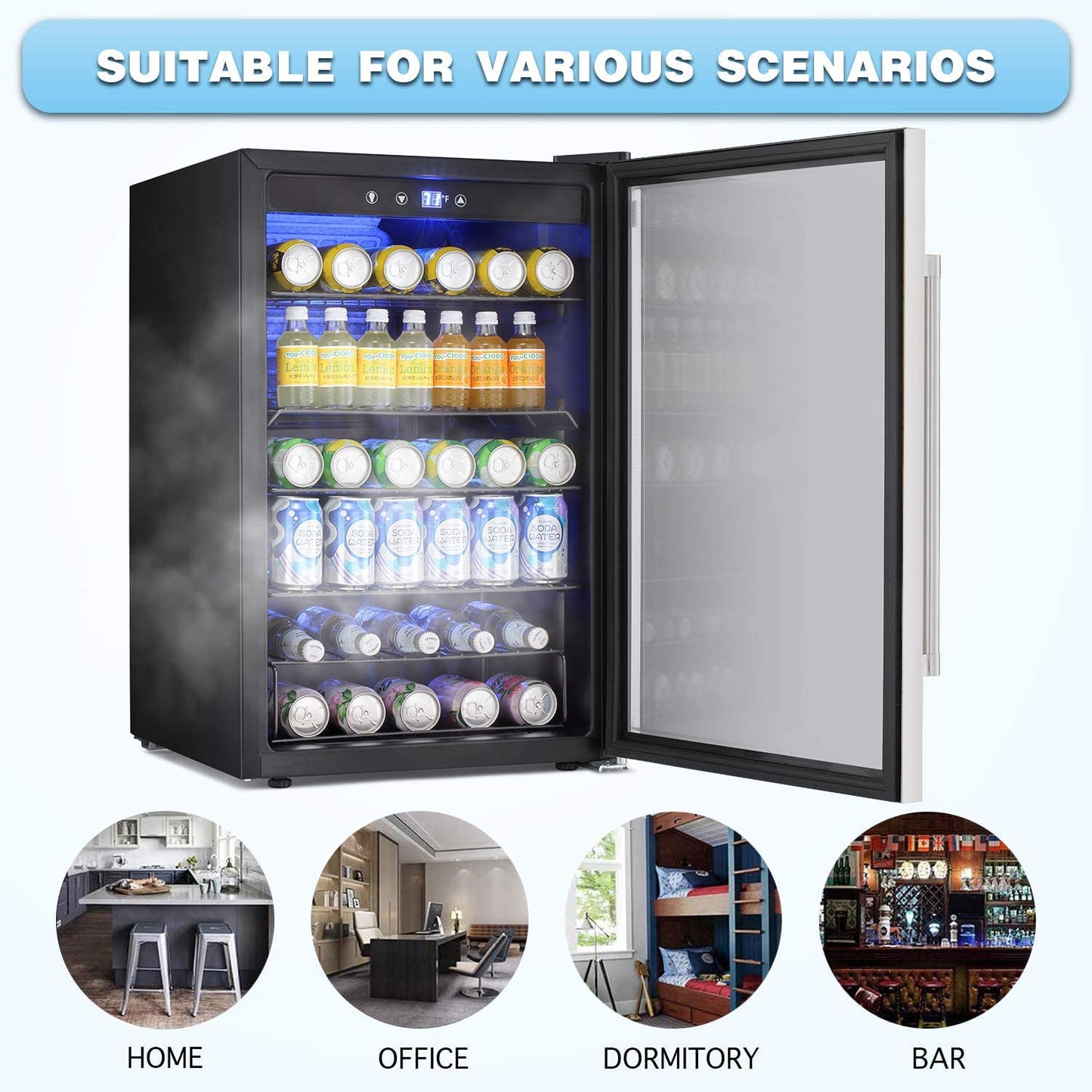 Antarctic Star Beverage Refrigerator Cooler - 145 Can Mini Fridge Glass Door for Soda Beer or Wine, Clear Front Door for Home Office or Bar, 4.4Cu.Ft