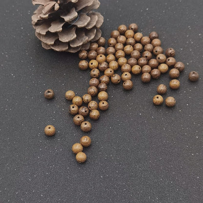 INSPIRELLE 1200pcs 6mm Dark Brown Wooden Beads Undyed Natural Stripe Round Wood Loose Craft Beads for Bracelets and Jewelry Making