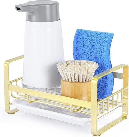 HULISEN Kitchen Sink Sponge Holder, 304 Stainless Steel Kitchen Soap Dispenser