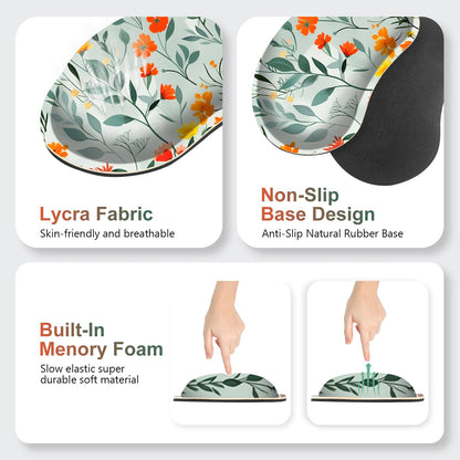 NXZGO Large Gaming Mouse Pad Set, 4 in 1 Ergonomics Keyboard Desk Mat Memory Foam Wrist Rest, Computer PC Extended Game Mousepad, Non-Slip Desk Matt Easy Typing Pain Relief I Blooming Orange Florals