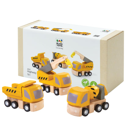 PlanToys® Highway Maintenance Wooden Montessori Vehicle and Imaginative Play Set | Creativity, Language and Social Skill Building Activity | Eco Friendly Construction Truck Set