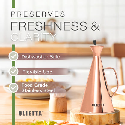 Olietta Olive Oil Dispenser Bottle Stainless Steel Non Drip Leak Proof No Mess Vinegar Pourer & Kitchen Drizzler 17 oz 500ML 0.5 Litre Great for Pouring & Drizzling Easy to Clean & Leakproof