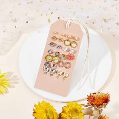 OLYCRAFT 7Pcs Portable Leather Earring Holders Pierced Earring Display Card Leather Stud Holder Earring Organizer Hanging Jewelry Cards for Home Travel Earrings Stud Jewelry Storage Display -PeachPuff
