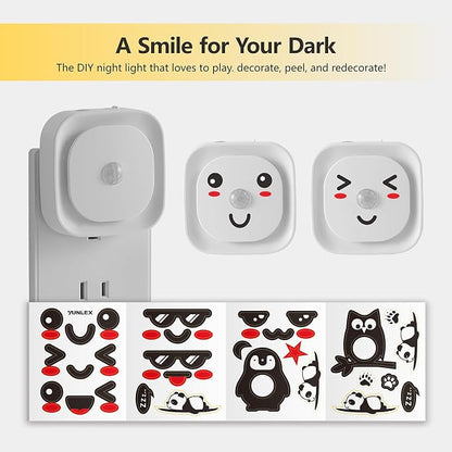 YUNLEX 2 Pack Plug in Amber Night Light with Motion Sensor & Dusk to Dawn Sensor, 3-in-1 Nightlight, Dimmable Night Lights Plug into Wall for Kids, Sleep, Bathroom, Bedroom