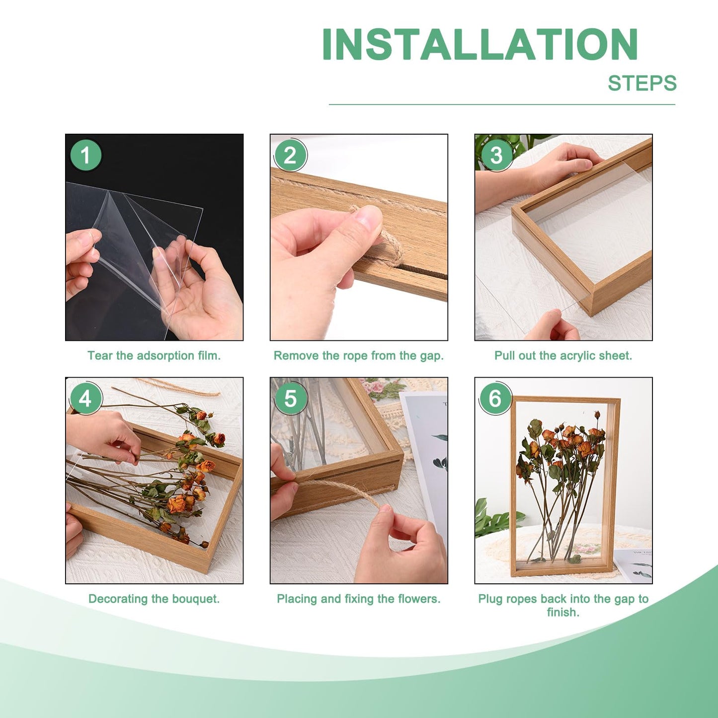 M METERXITY 1-Pack Dried Flower Frame, 8 x 8 Inch Double Acrylic Wooden Dried Flower Photo Floating Frame for Tabletop/DIY/Handicrafts [Black]