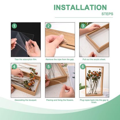 M METERXITY 1-Pack Dried Flower Frame, 8 x 8 Inch Double Acrylic Wooden Dried Flower Photo Floating Frame for Tabletop/DIY/Handicrafts [Black]