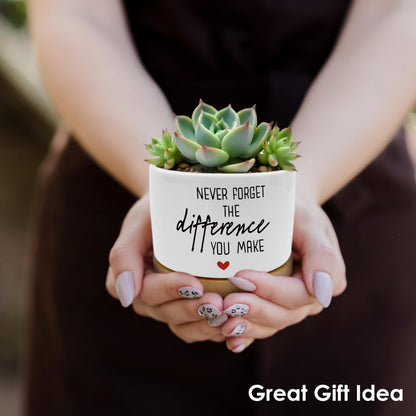 ROXMART Never Forget The Difference You Make Plant Pots, Farewell Gifts for Coworkers Boss Succulent Planters, Appreciation Gifts Ceramic Plant Flower Pots for Home Office Desk Table Shelf(No Plants)