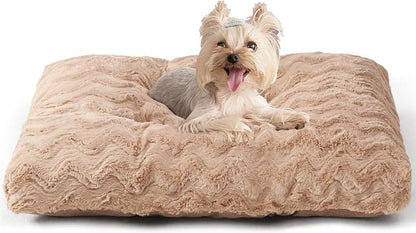 EHEYCIGA Washable Small Dog Bed for Crate 23x18 Inch, Kennel Pad for Puppy Up to 25 lbs, Plush and Comfy Pet Sleeping Mat, Camel