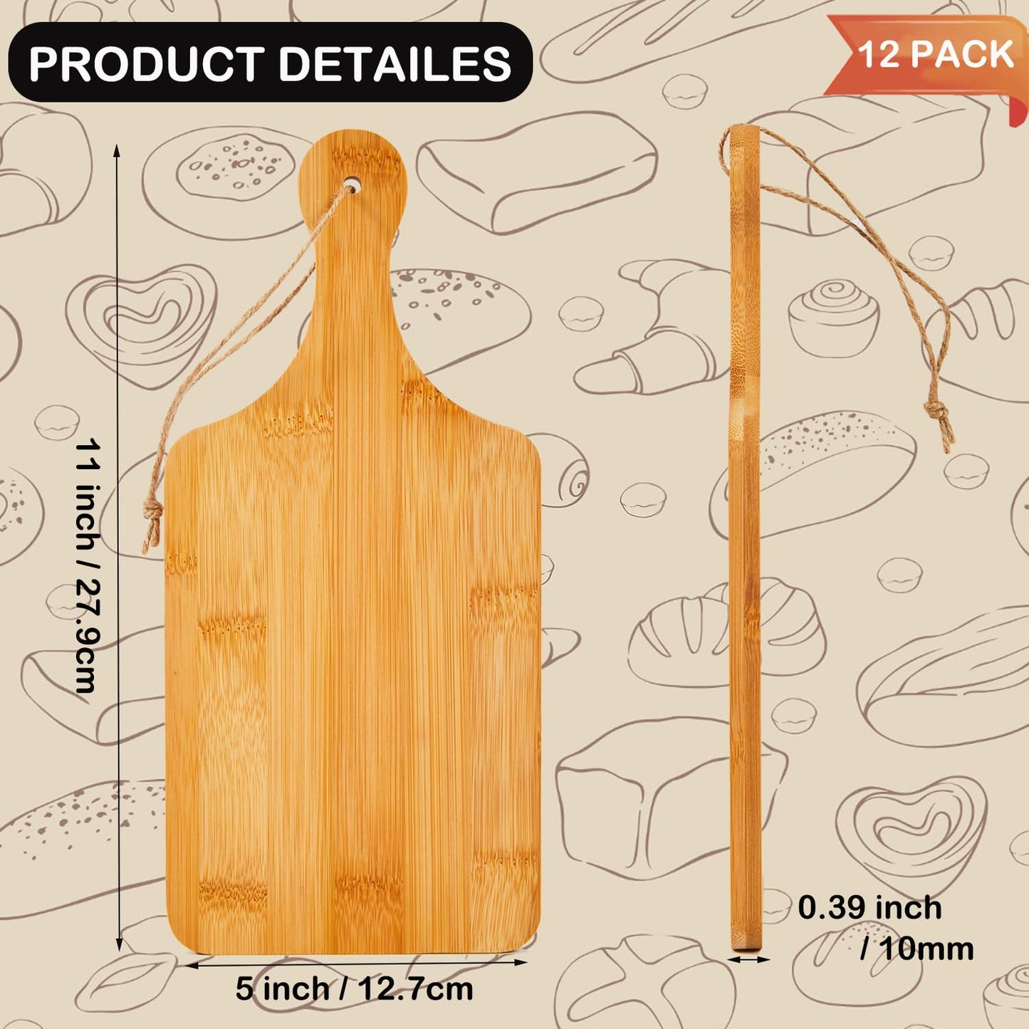 Benhurb 12 Pcs Bamboo Cutting Board Bulk 11x5 Inch Charcuterie Boards with Handle Wood Engraving Serving Board Kitchen Chopping Boards Crafts for Pizza, Bread, Cheese, Charcuterie, Fruit, Vegetables