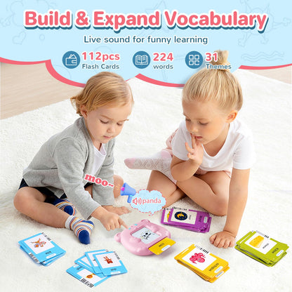 Spanish & English Talking Flash Cards for Toddler, Learning Montessori Toys with 224 Sight Words, Speech Therapy Toys, Children's Sensory Preschool Learning Educational Birthday