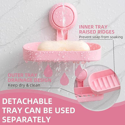 LEVERLOC Soap Dish Holder for Shower Suction Cup Wall Mounted Self Draining