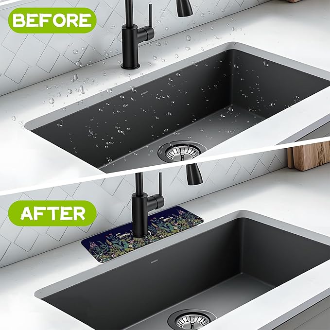Colorful Herbs and Wild Flowers Kitchen Sink Splash Guard Faucet Mat Super