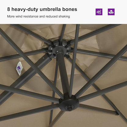 PURPLE LEAF 9'×11.5' Cantilever Patio Umbrella with Base Rectangle Offset Outdoor Umbrella Cover with Zipper for Garden Deck Pool Beige