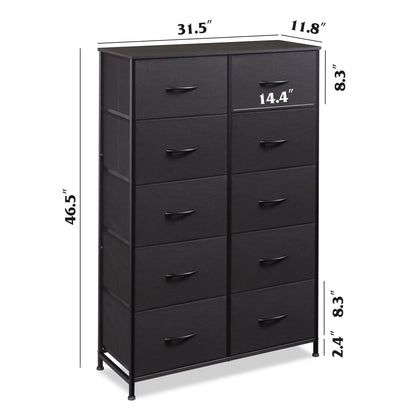 WLIVE Tall Dressers for Bedroom with 10 Drawers, Chest of Drawers, Dresser for Closet, Living Room, Hallway, Entryway, Black