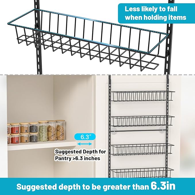 6-Tier Pantry Door Oragnizer, Over The Door Pantry Organizer Rack and Storage