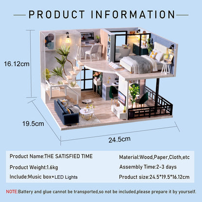 CUTEROOM DIY Miniature Dollhouse Kit with Furniture, Wooden Doll House Kit with LED Lights (L032)