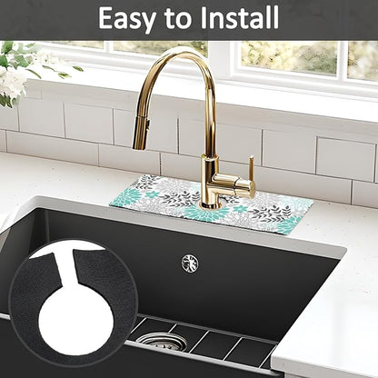 15" X 5.5" Kitchen Sink Splash Guard Faucet Mat Floral Super Absorbent Fast