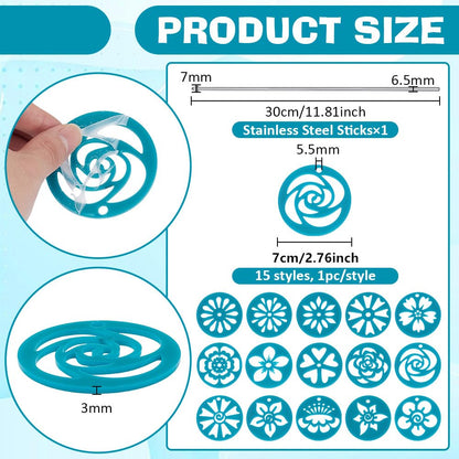 BENECREAT 15Pcs Set Acrylic Soap Mold Kaleidoscope Pull Through Mold Flower Shape Mold with Stainless Steel Stick for DIY Craft, Candle & Cake Decoration
