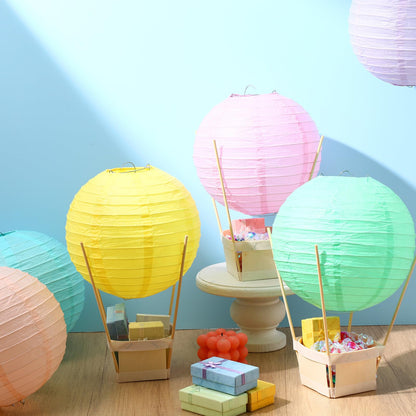Namalu 24 Set Hot Air Balloon Centerpieces Paper Lanterns Wooden Candy Boxes with Sticks DIY Craft for Baby Shower Summer Birthday Graduation Party Table Decoration(Macaron)