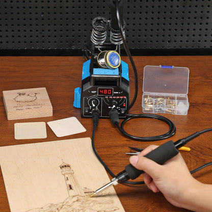 WEP 939D-II 2-IN-1 Wood Burning Kit 86-IN-1 with 51 Solid Points and 20 Wire Nibs Wood Burner with 2 Letter Number Stencils, 2 Unfinished Wood, 1 Pen Holder, Burning Tool