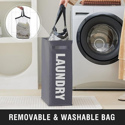 Slim Laundry Hamper with Removable Inner Bag and Side Handles, 45L Small
