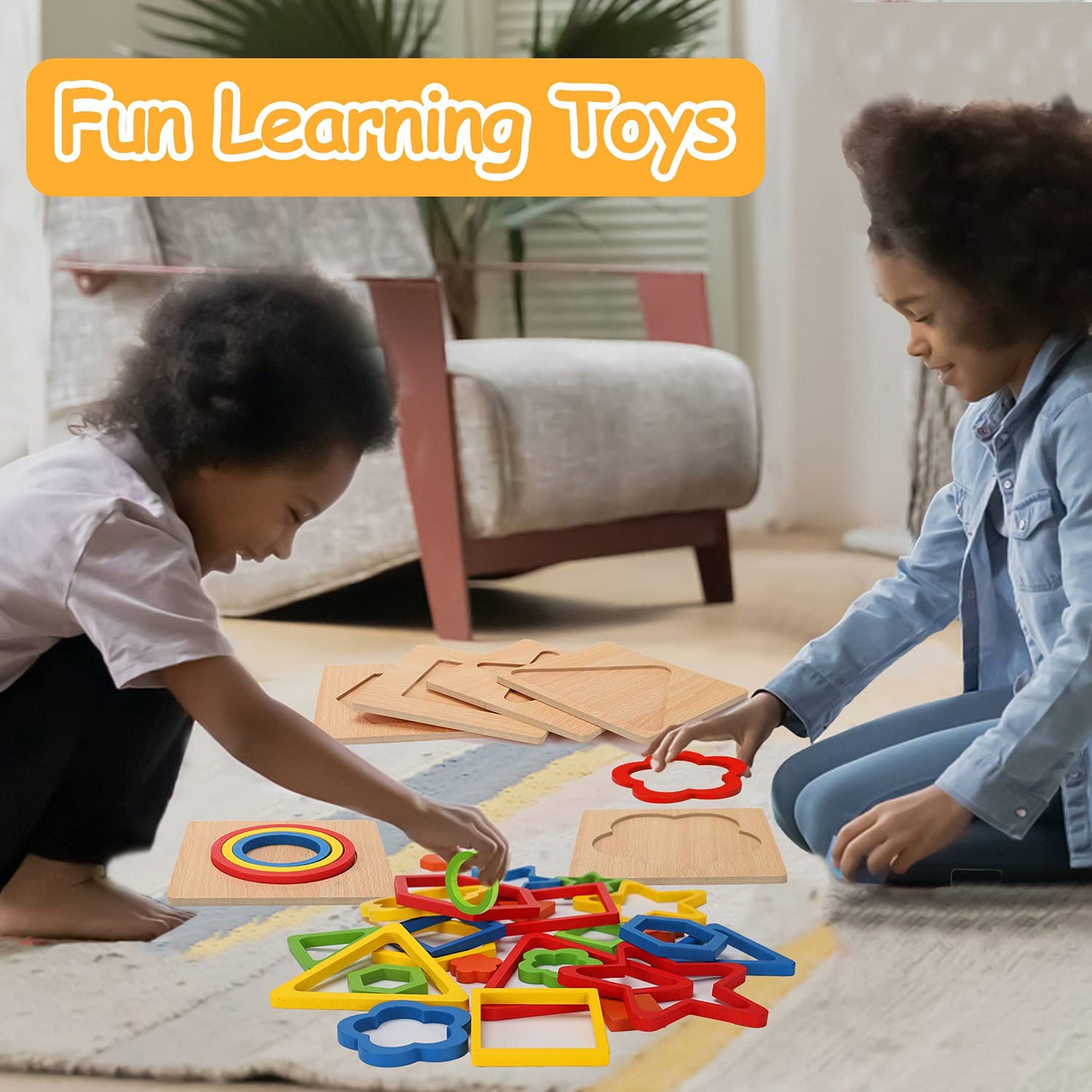 Toddler Puzzles Montessori Toy Wooden Shape Sorting Puzzle Sensory Toy Toddler Activities Preschool Learning Educational Autistic Developmental 1 2 3 Year Old Girl Boy 1-3 Dementia Game Easter Gift